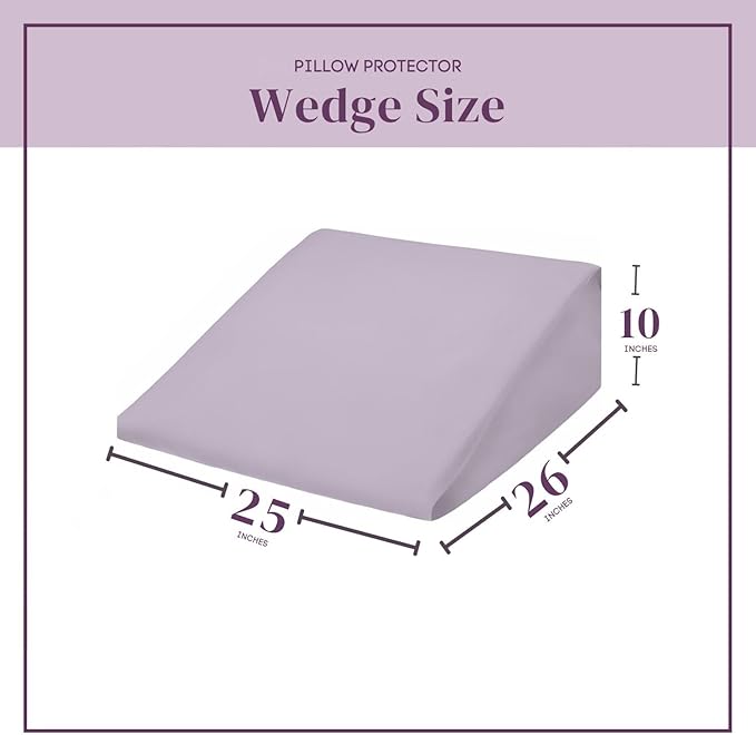 CirclesHome Wedge Pillow Cover 100% Cotton, Zippered Wedge Pillow Case Protector, Soft, Hypoallergenic & Breathable - Lavender, (25Wx26Lx10)