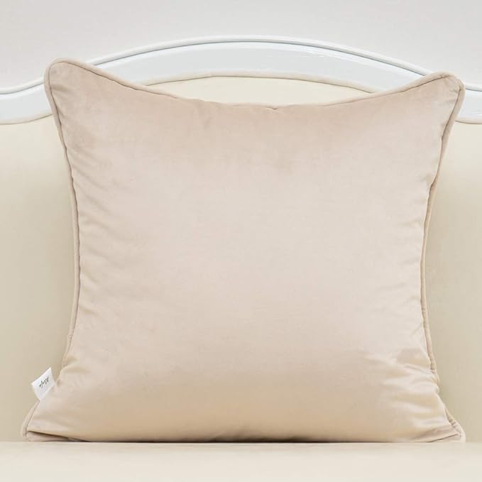 Alerfa 20 x 20 Inch Beige Square Maple Leaf Pillow Embroidery Cut Velvet Cushion Case Luxury Modern Lumbar Throw Pillow Cover Decorative Pillow for Couch Sofa Living Room Bedroom Car