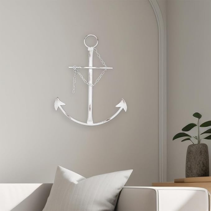 Nautical Anchor Art, Vintage Metal Anchor With Chain, 13in Decor for Bedroom, Living Room, Dorm