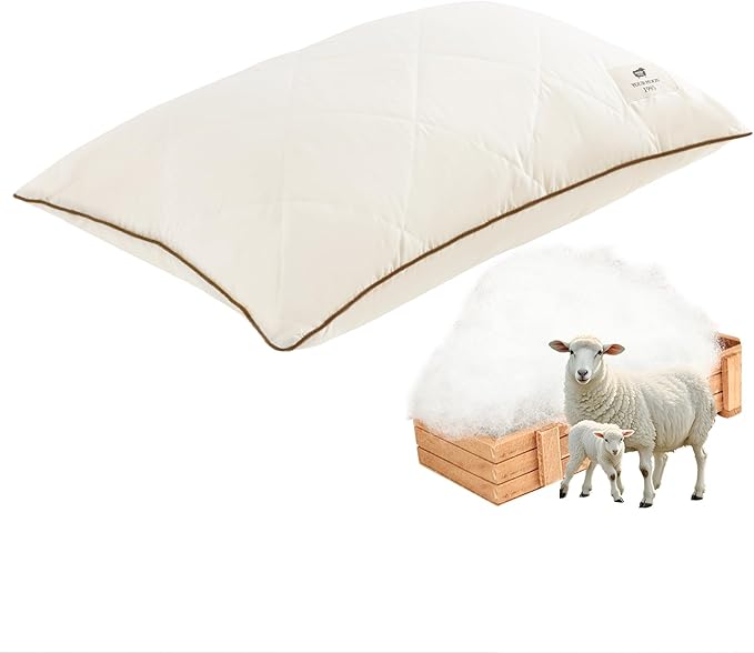 YOUR MOON Organic Wool Pillow King Size, Soft Support Bed Pillows for Sleeping, Natural Wool & Down Alternative Filling, Luxury Hotel Quality Pillows,100% Cotton Cover (Off White)