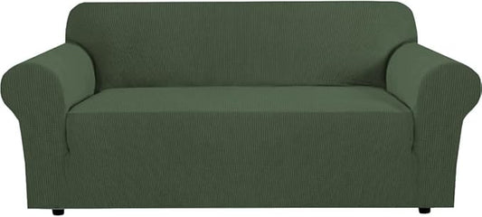 H.VERSAILTEX Stretch Cover for Couch Soft Furniture Covers Slip Covers for 3 Cushion Couch Sofa Feature Thick Checked Jacquard Fabric with Elastic Bottom, Sofa Large - Bronze Green