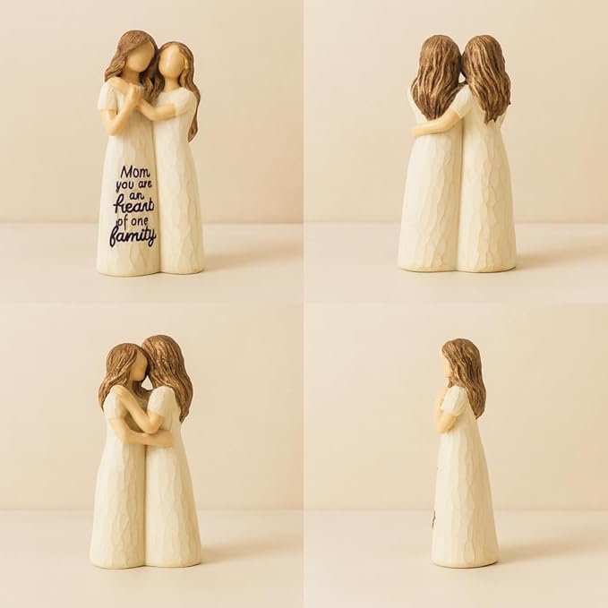 Elegant Mother and Daughter Figurine – 5.7” Tall Resin Sculpture with Hand-in-Hand Pose, Rustic Crackle Finish, Meaningful for Mom Mother’s Day, Birthday (Mom-Dau)