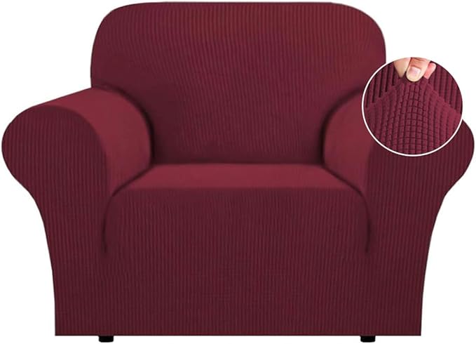Flamingo P High Stretch Sofa Slipcover Non Slip Armchair Cover for Living Room Washable Pet Furniture Protector Covers with Elastic Bottom, Thick Jacquard Fabric (Small, Wine)