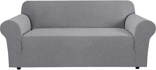 H.VERSAILTEX Stretch Slipcovers for Sofas 1 Piece Couch Cover for Dogs Washable 3 Cushion Couch Covers for Sofa Feature Thick Checked Jacquard Fabric with Elastic Bottom, Sofa Large - Dove