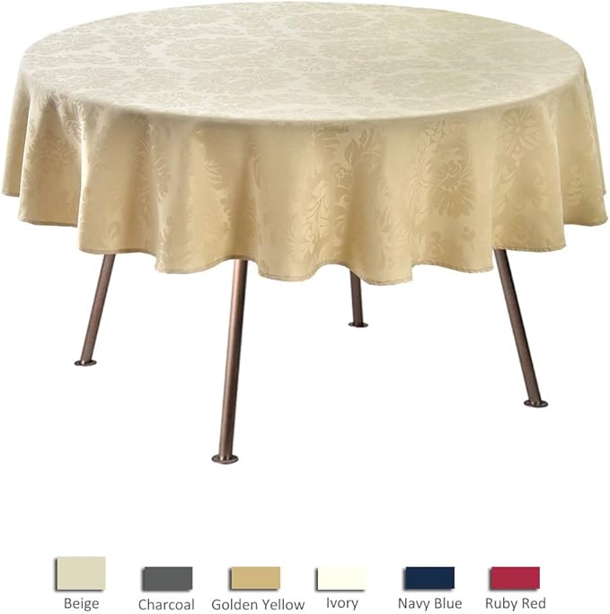 maxmill Jacquard Round Table Cloth Damask Design Waterproof Antiwrinkle Heavy Weight Soft Tablecloths for Circular Table Cover and Kitchen Dinning Tabletop Round 70 Inch Beige