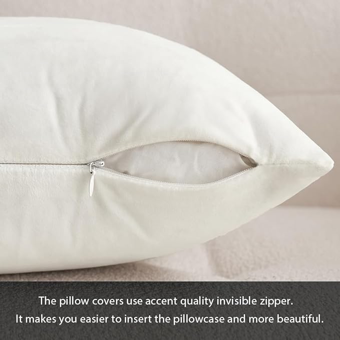 MIULEE Pack of 2 Velvet Soft Solid Decorative Square Throw Pillow Covers Set Christmas Cushion Case for Spring Couch Sofa Bedroom Car 12x20 Inch 30x50 cm Pure White