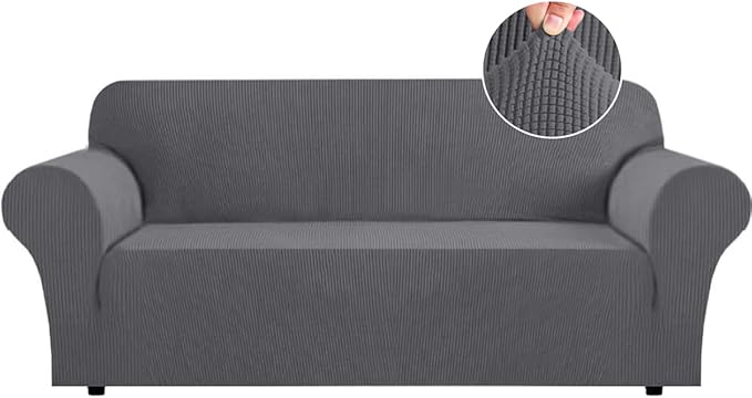 Flamingo P High Stretch Sofa Slipcover Non Slip Couch Cover for 3 Cushion Couch Washable Pet Furniture Protector Covers with Elastic Bottom, Thick Jacquard Fabric (Large, Charcoal Gray)
