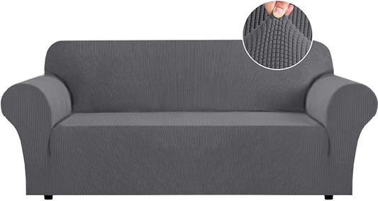 Flamingo P High Stretch Sofa Slipcover Non Slip Couch Cover for 3 Cushion Couch Washable Pet Furniture Protector Covers with Elastic Bottom, Thick Jacquard Fabric (Large, Charcoal Gray)