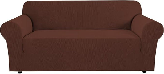 H.VERSAILTEX Stretch Couch Covers for Sofa 1 Piece Slipcovers for Couches and Sofas 3 Seater Couch Cover Feature Thick Checked Jacquard Fabric with Elastic Bottom(Sofa 72"-88" Wide, Burnt Brick)