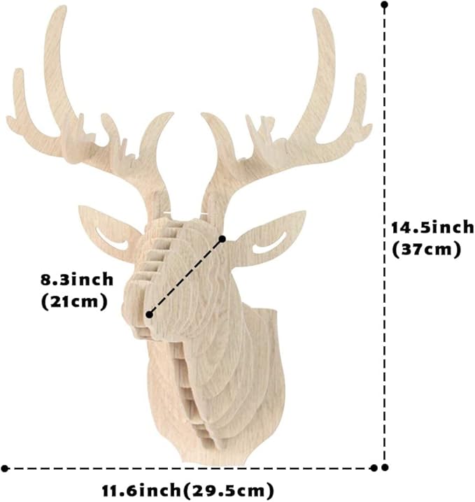 Hooshing Deer Head Wall Decor Trophy Sculpture DIY 3D Puzzle Beige, Wall Decoration for Living Room Office Home