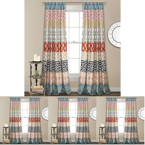 Lush Decor Bohemian Stripe Curtains, 52x84, Turquoise/Orange (Pack of 4)