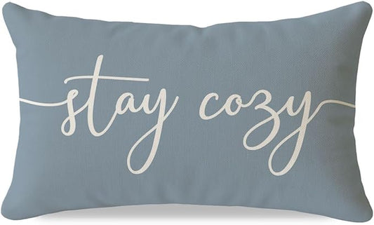 PANDICORN Dusty Blue Throw Pillow Cover 12x20 Inch, Stay Cozy Decorative Lumbar Cushion Case for Couch Sofa Bed, Neutral Farmhouse Living Room or Bedroom Home Decor