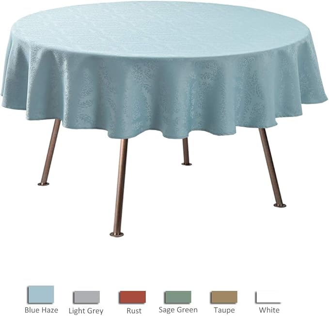 maxmill Jacquard Round Table Cloth Damask Design Waterproof Antiwrinkle Heavy Weight Soft Tablecloths for Circular Table Cover and Kitchen Dinning Tabletop Round 70 Inch Blue Haze