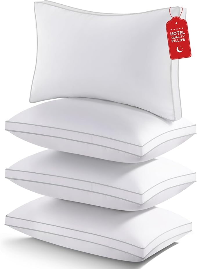 Standard Size Pillows Set of 4, Bed Pillows for Sleeping 4 Pack, Luxury Hotel Quality, Supportive Standard Pillows with Soft Down Alternative for Back Stomach Side Sleepers, Machine Washable