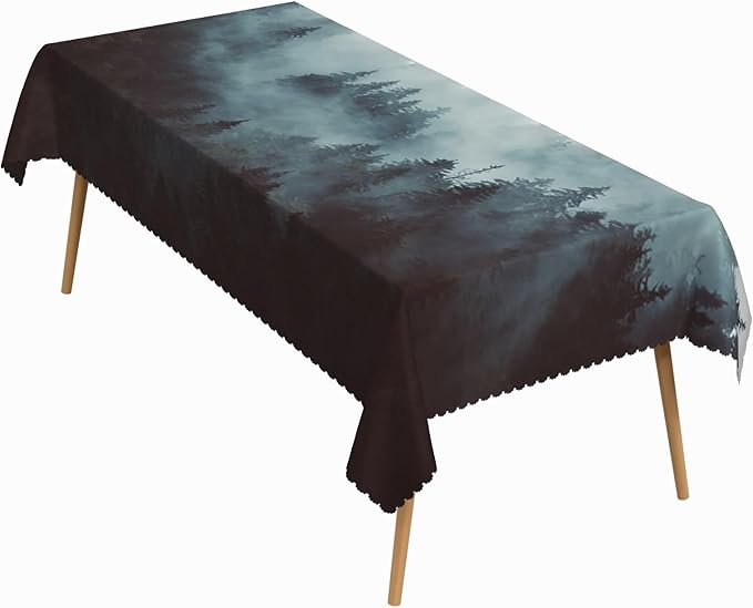 70x120 Inch Nature Rectangular Tablecloth Misty Forest Mountain Table Cloth Waterproof Durable Table Cover for Holiday Picnic Dinner BBQ Decor