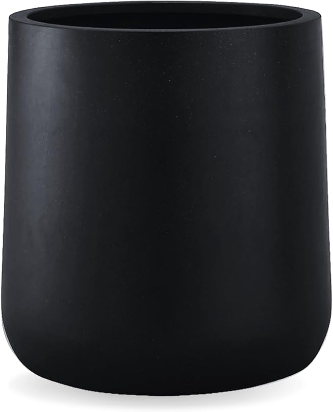 14"H x 13.7"D Conico Fiberstone Round Planter - Christmas Tree Planter, Smooth Finishes, Weather Resistant for Indoor and Outdoor Use, Included 2 Extra Coco Mats (Black, 10.6" Pot Opening)
