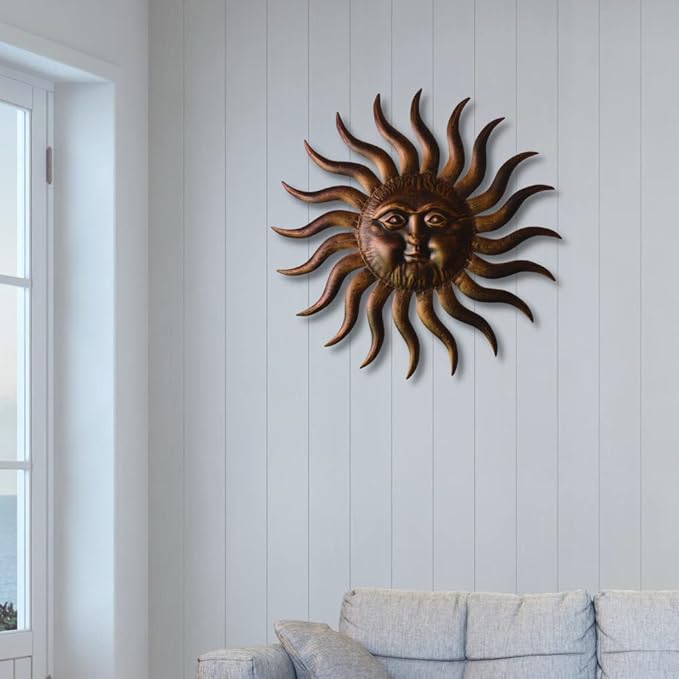 Comfy Hour Metal Wall Art Decor Outdoor Inside with 3D Sun Face, 31" Large Outside Sun Metal Decorations Hanging on House, Living Room, Bedroom, Patio, Fence, Yard (Bronze)