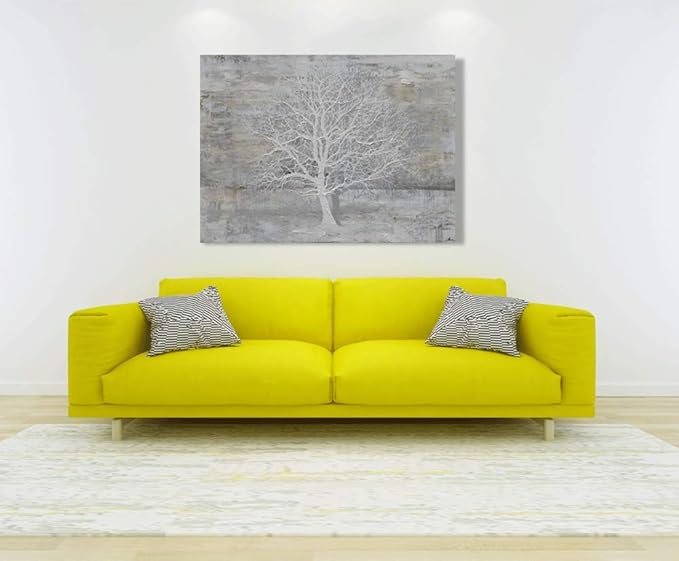 Yihui Arts Abstract Tree Canvas Wall Art: Large White Shadow Tree Picture Painting Print for Bedroom Modern Horizontal Wall Decor Idea Designs
