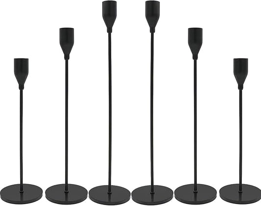 Matte Black Candlestick Holders, Set of 6 Candle Holders for 3/4" Taper Candles&Led Modern Metal Candle Stands Decorative Table Centerpieces for Wedding Party Church,Decorative Fitting