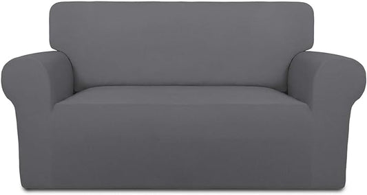 PureFit Super Stretch Sofa Slipcover – Spandex Non Slip Soft Couch Sofa Cover, Washable Furniture Protector with Non Skid Foam and Elastic Bottom for Kids, Pets （Loveseat, Gray ）