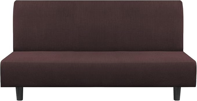 Flamingo P Stretch Armless Futon Covers Full Queen Futon Couch Covers Slipcover Futon Sofa Cover Futon Bed Cover Furniture Protector Covers with Elastic Bottom, Soft Thick Jacquard Washable, Brown