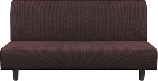 Flamingo P Stretch Armless Futon Covers Full Queen Futon Couch Covers Slipcover Futon Sofa Cover Futon Bed Cover Furniture Protector Covers with Elastic Bottom, Soft Thick Jacquard Washable, Brown
