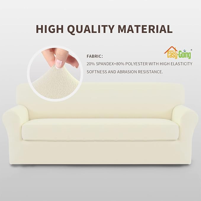 Easy-Going Stretch Sofa Slipcover, 2-Piece Sofa Cover Furniture Protector Couch Microfiber Super Soft Sturdy with Elastic Bottom Pets, Kids, Children (Oversized Sofa, Ivory)