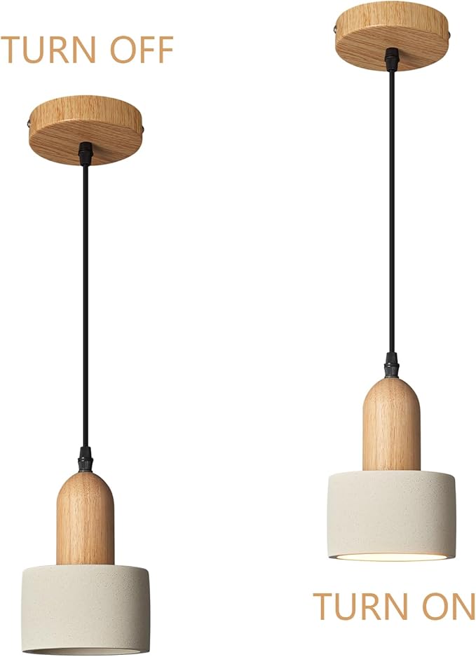 Modern Cement Pendant Lights White Chandelier Wooden Ceiling Lights for Bedroom Dining Room Living Room Kitchen Island bar（3 Pack）