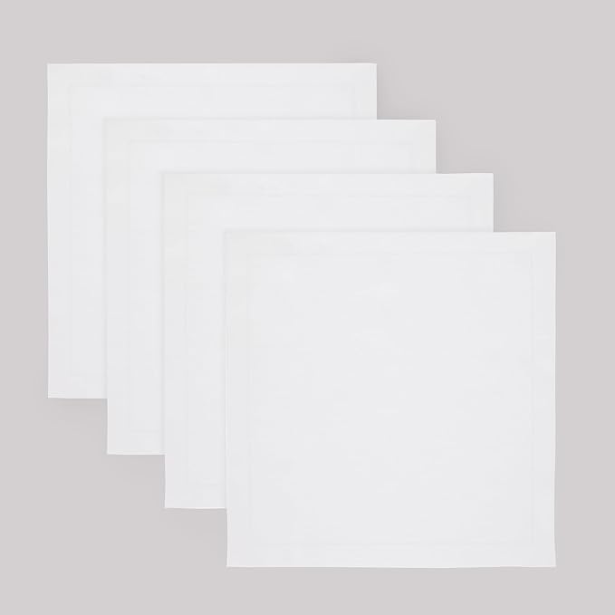 Solino Home White Placemats Set of 4-100% Pure Linen Placemats 14 x 14 Inch for Winter, Christmas, Holiday, New Year - Fete