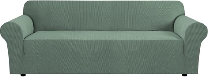 H.VERSAILTEX Stretch Sofa Covers 4 Seater Sofa Slipcovers for Living Room Dog Cover for Couch Feature Thick Checked Jacquard Fabric with Elastic Bottom, Sofa X-Large - Loden Frost