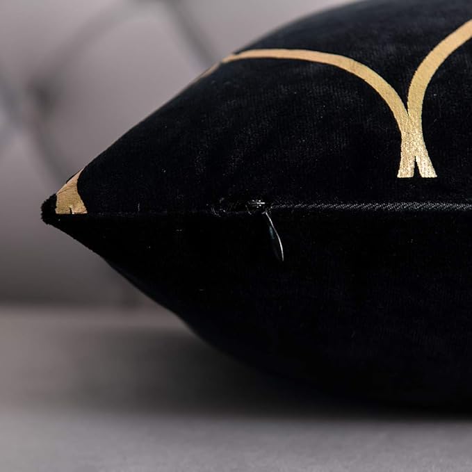 24x24 Inch Gold Velvet Throw Pillow Covers: 2 Pack Square Decorative Pillow Cases for Bedroom Sofa Couch Living Room, Black