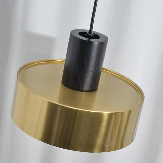 DUHU Gold Pendant Lights for Kitchen Island,Industrial Black Wood Island Light with Metal Lampshade 11.8inch,Brass Hanging Pendant Light Fixture for Bedroom,Bar,Dinning Table,E26,Height Adjustable