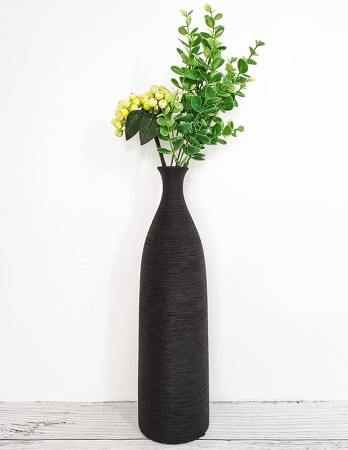 Modern Black Ceramic Vase, 13.3 inch Small Narrow Neck Vases, Ceramic Flower Vases Decorative, Fireplace, Table Decor, Modern Farmhouse Decor Vase