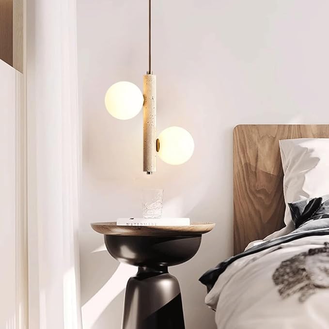 Modern Natural Yellow Cave Stone Pendant with Glass Shade Linear Chandelier, Modern Minimalist 2/3 Light, Suitable for Dining Room, Balcony, Corridor Lighting Stone Lamps