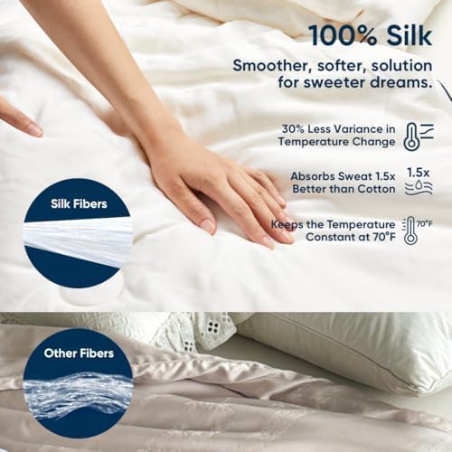 Vesta Heavyweight Silk Comforter, Overfilled Duvet Insert for Cold Sleepers & Winter, 100% Silk Fill with 100% Cotton Shell, Moisture-Wicking, Queen Size (White, Silk Weight: 4.2lbs)