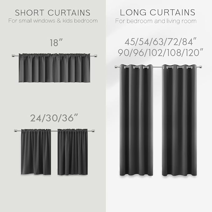 72 Length Blackout Curtains for Bedroom 2 Panels Set Sun Heat Blocking Thermal Insulated Grommet Dark Grey Room Darkening Heat Saving Energy Efficient Sound Deadening Drapes for Doorway 72 Inches Long