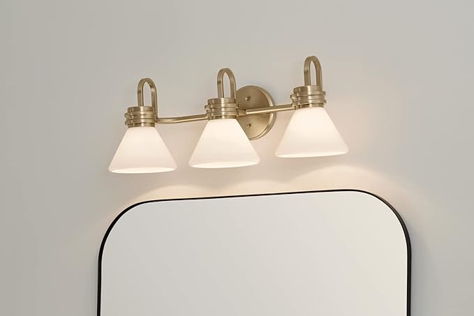 KICHLER Farum 26" 3-Light Vanity Light with Opal Glass in Champagne Bronze, for Single or Double Vanity, Over a Mirror, Powder Room, Bathroom, (26" W x 9.5" H) 55155CPZ