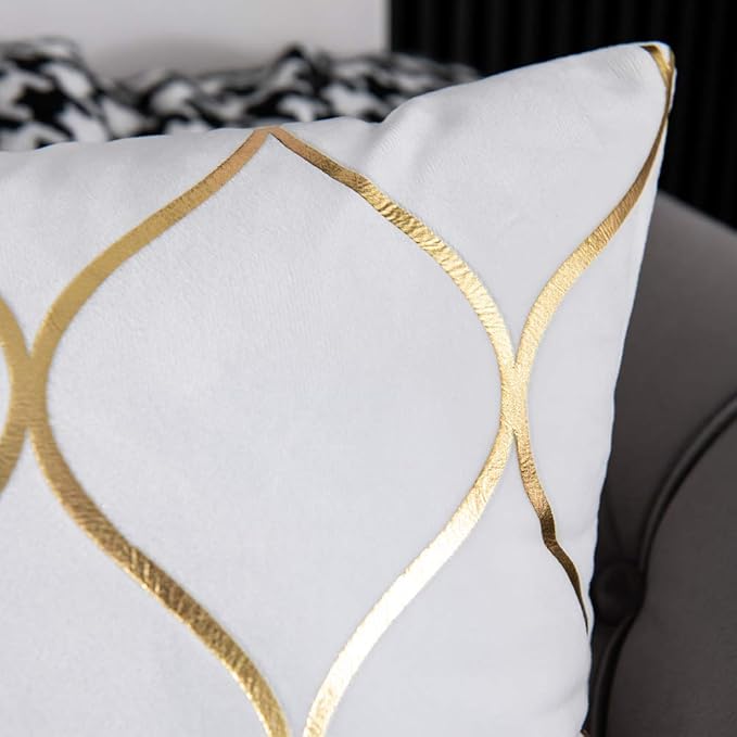 Gold Velvet Throw Pillow Covers Off White: 2 Pack 12x20 Inch Rectangular Decorative Pillow Cases for Bedroom Sofa Couch Living Room