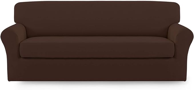 Easy-Going 2 Pieces Microfiber Stretch Sofa Slipcover – Spandex Soft Fitted Sofa Couch Cover, Washable Furniture Protector with Elastic Bottom Kids,Pet (Sofa, Coffee)