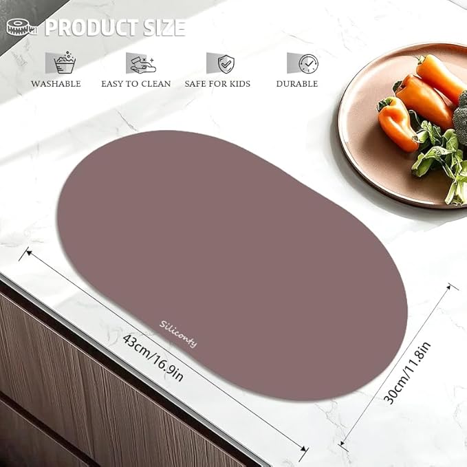Silicone Placemats, Oval Placemats Set of 4. Heat-Resistant and Easy to Clean Siliconty Mats, Non-Slip Silicone Placemats for Table Protection. (4, Cameo Brown)