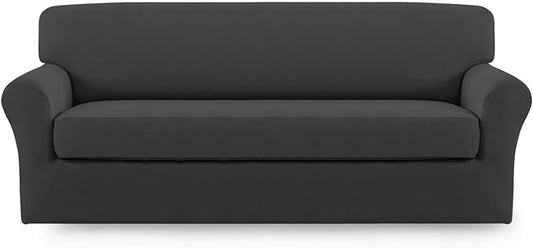 Easy-Going 2 Pieces Microfiber Stretch Sofa Slipcover – Spandex Soft Fitted Sofa Couch Cover, Washable Furniture Protector with Elastic Bottom Kids,Pet (Sofa, Dark Gray