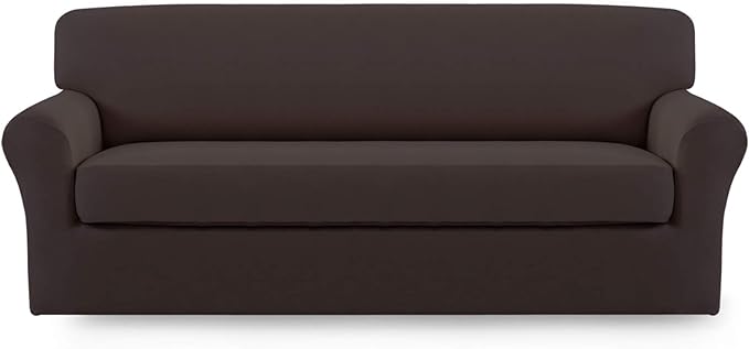 Easy-Going 2 Pieces Microfiber Stretch Sofa Slipcover – Spandex Soft Fitted Sofa Couch Cover, Washable Furniture Protector with Elastic Bottom Kids,Pet (Oversized Sofa, Chocolate