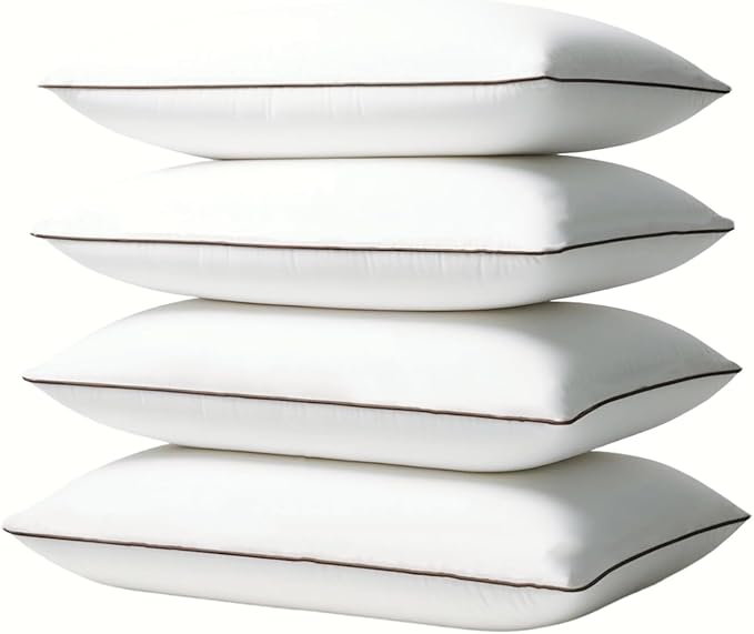 Luxury Comfort Set of 4 Standard Size Bed Pillows - Hypoallergenic Polyester Microfiber Material - Premium Sleep Support for Side, Back, and Stomach Sleepers - 17 x 26 inches