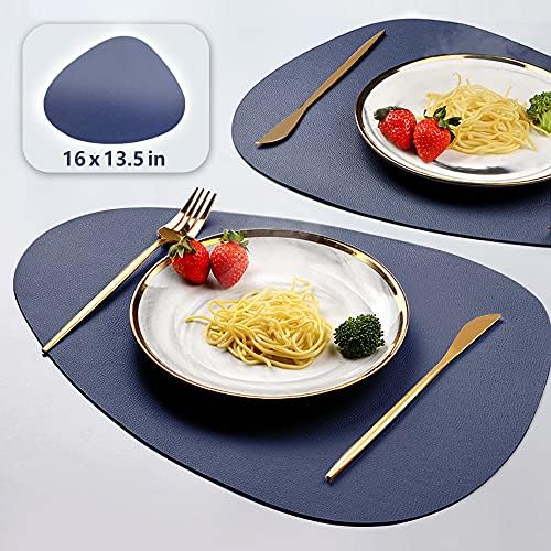 4Pack Faux Leather Placemats Set,Round PU Dinning Table Mats,Wipeable Easy to Clean Stain Resistant Heat Resistant Waterproof Place Mats Durable Plate Mats for Table Nordic Style (Navy Blue)