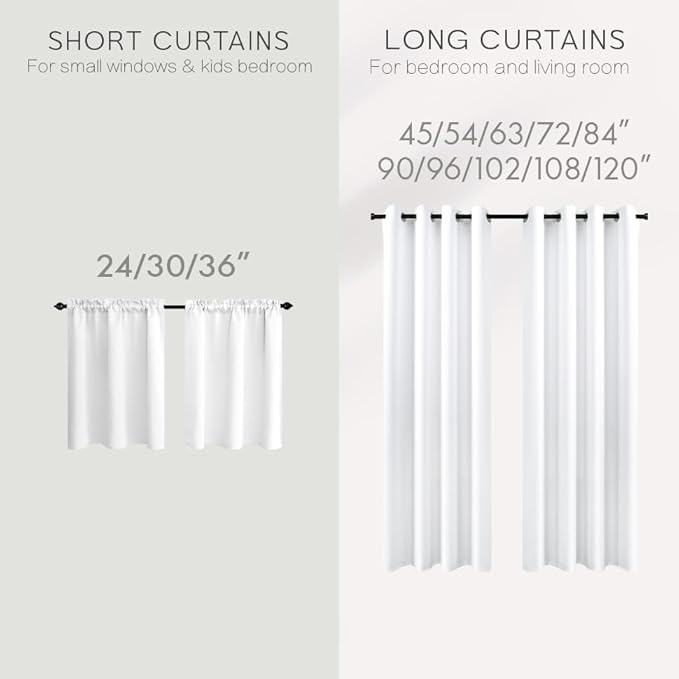 KOUFALL White Short Curtains for Small Bathroom Window,2 Panel Sets Kitchen Cafe Curtains with Grommets Rings 60-70% Blackout,45 Inch Length