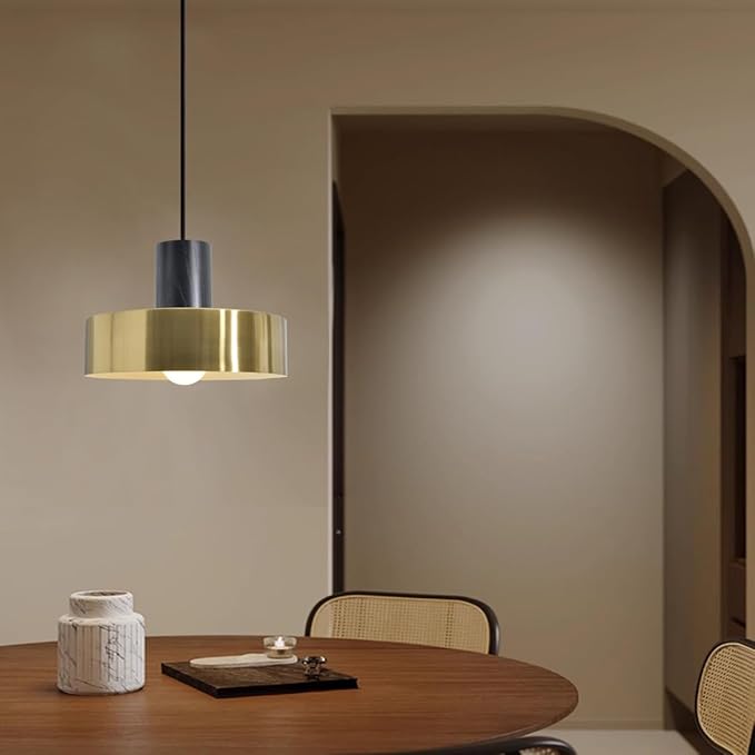 DUHU Gold Pendant Lights for Kitchen Island,Industrial Black Wood Island Light with Metal Lampshade 11.8inch,Brass Hanging Pendant Light Fixture for Bedroom,Bar,Dinning Table,E26,Height Adjustable