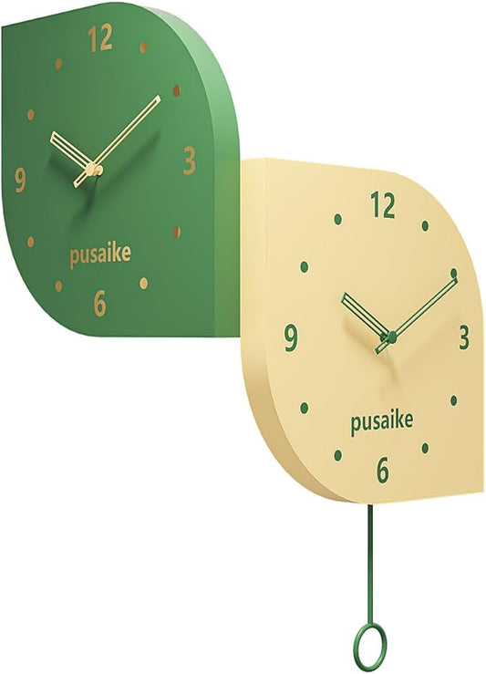 Corner Wall Clock Double Sided with Pendulum, Decorative Silent Clock with 2 Silent Quartz Movement Battery Operated for Indoor Living Room Bedroom Kitchen Office