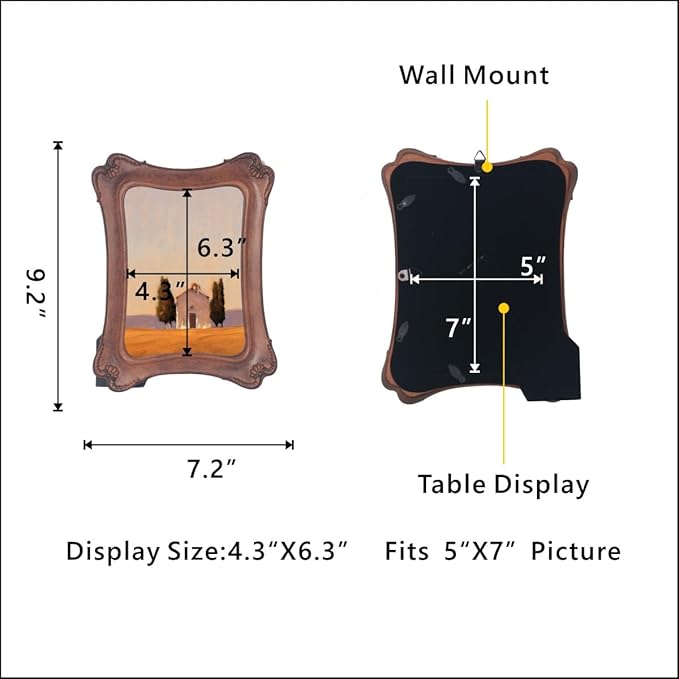 WINPLUS+ 5x7 Vintage Picture Frame, Luxury Antique Rectangular Photo Frame In Brick Red Finish With Engraved Floral Decor, Real Glass Front, Retro Home Decor, Wall Mount and Tabletop Display, Art
