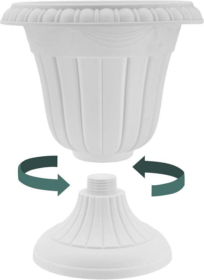 Arcadia Garden Products PL00GY Classic Traditional Plastic Urn Planter Indoor/Outdoor, 16" x 18", Gray