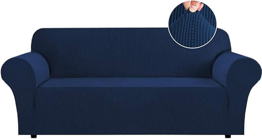 Flamingo P High Stretch Sofa Slipcover Non Slip Couch Cover for 3 Cushion Couch Washable Pet Furniture Protector Covers with Elastic Bottom, Thick Jacquard Fabric (Large, Navy)